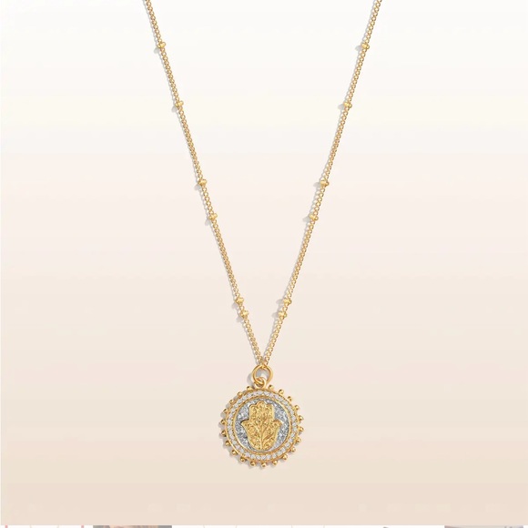 Precious Protection - Karma and Luck Gold Plated Hamsa Medallion Necklace - Picture 5 of 6